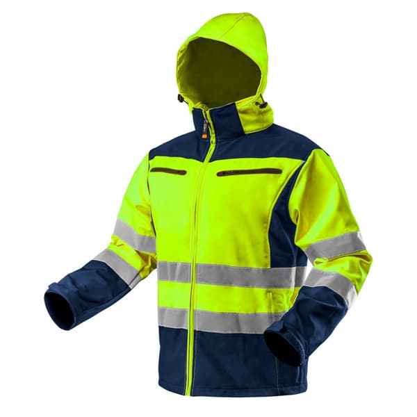 Hi-Vis Softshell Arbejdsjakke med hætte, gul, str. S