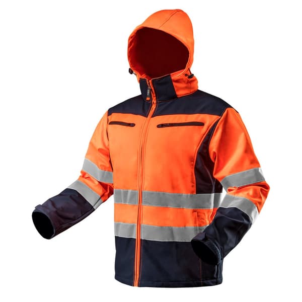 Hi-Vis Softshell Arbejdsjakke med hætte, orange, str. S