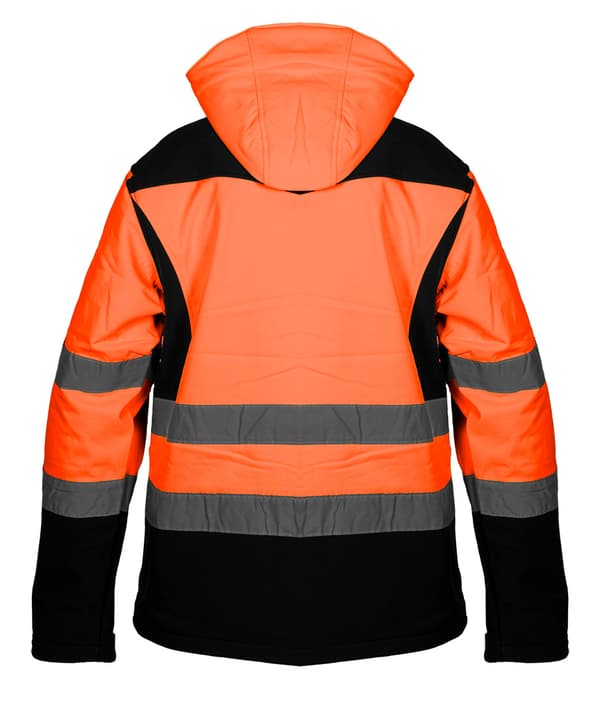 Hi-Vis Softshell Arbejdsjakke med hætte, orange, str. M