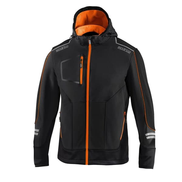 Tuulenpitävä Urheilutakki Sparco TECH SOFT-SHELL Musta Oranssi L