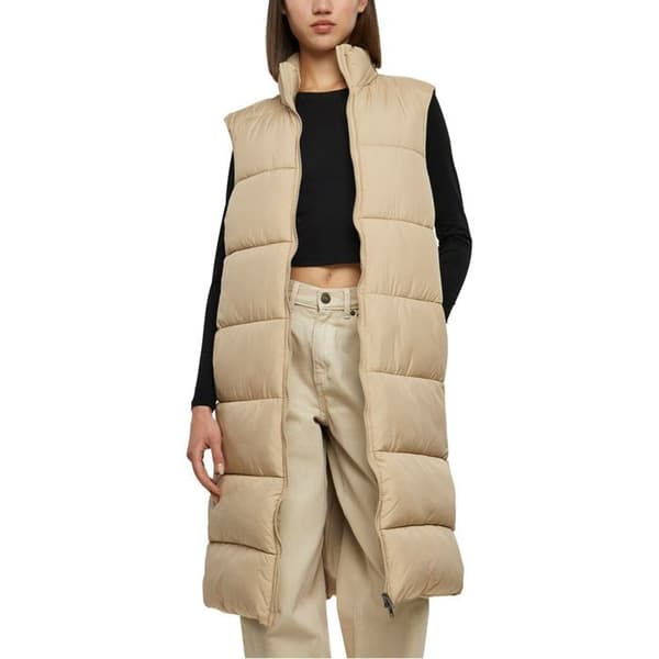 Lång jacka dam - Urban Classics - Lång väst - 100% polyester - Hög krage - Sidelommer