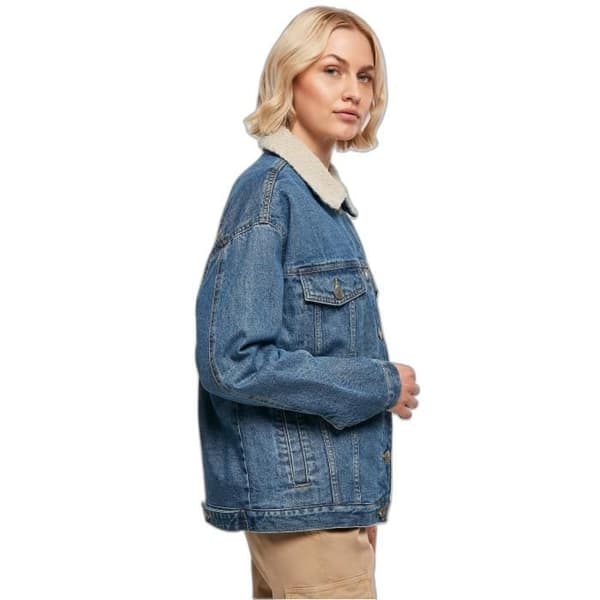 Urban Classics GT damoversized jeansjacka i sherpakrage - blå