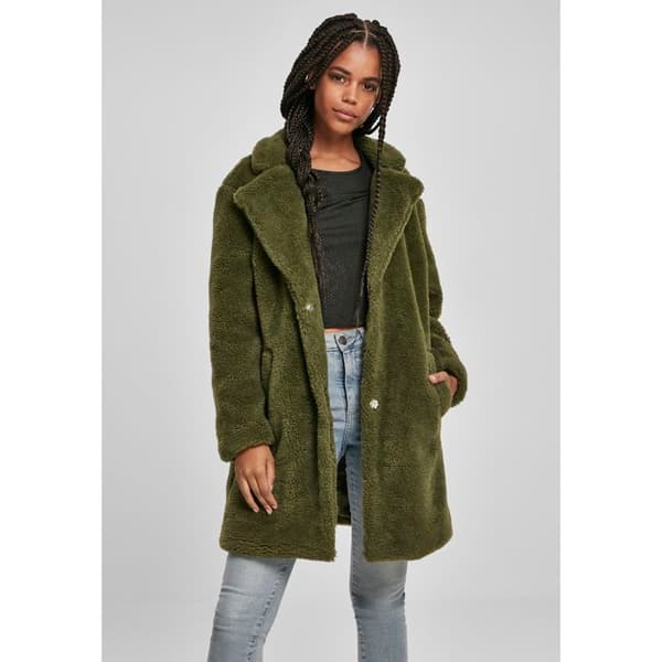 Damsk parka - Urban Classic - Oversized - Olivfärg - Arbetsklädesstil - Teddy-fur krage