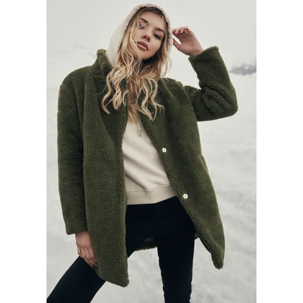 Damsk parka - Urban Classic - Oversized - Olivfärg - Arbetsklädesstil - Teddy-fur krage