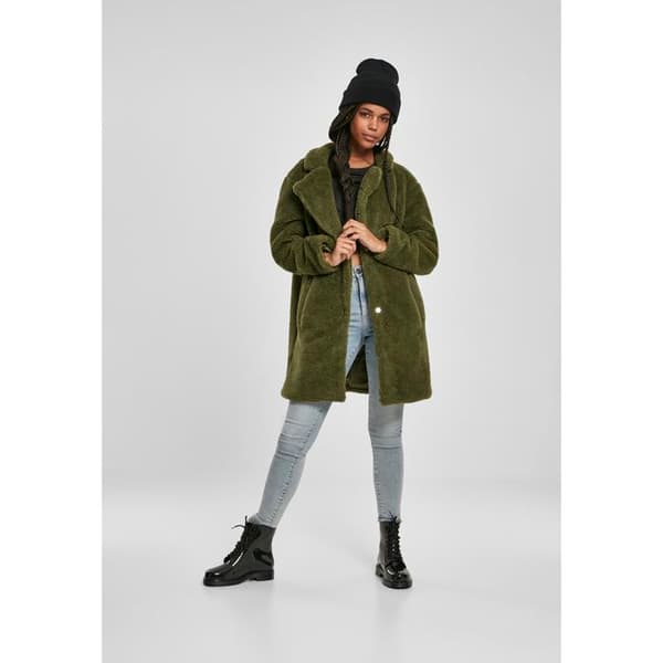 Damsk parka - Urban Classic - Oversized - Olivfärg - Arbetsklädesstil - Teddy-fur krage