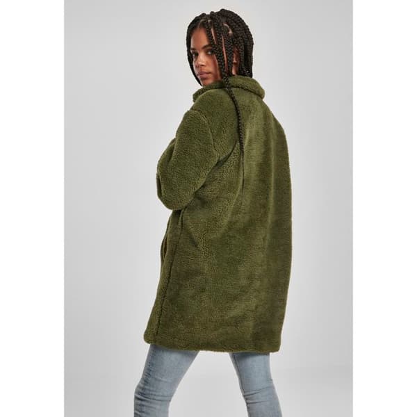Damsk parka - Urban Classic - Oversized - Olivfärg - Arbetsklädesstil - Teddy-fur krage