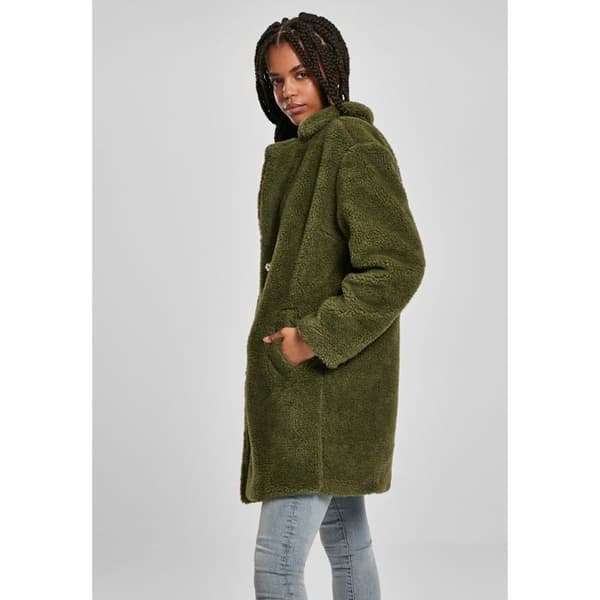 Damsk parka - Urban Classic - Oversized - Olivfärg - Arbetsklädesstil - Teddy-fur krage