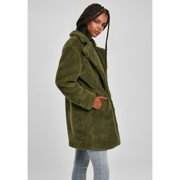 Damsk parka - Urban Classic - Oversized - Olivfärg - Arbetsklädesstil - Teddy-fur krage