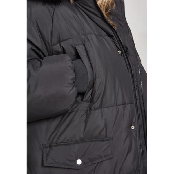 Parka dam - Urban Classic - Oversize - Lång vadderad kappa - Huva med fuskpäls - Svart