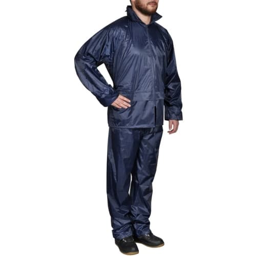Herr regnställ med huva och byxa i marinblått stl. XXL
