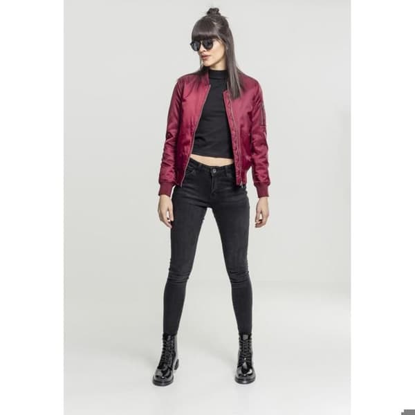 Bomber dam - Urban Classic - Basic - Bordeaux - Fick med dragkedja - Orange foder