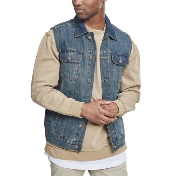 Jeansjacka - URBAN CLASSICS - Väst utan ärmar - Blå - 100% bomull - Bekväm och stilig