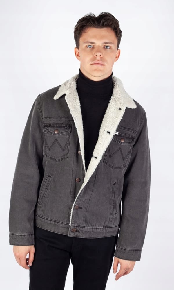Wrangler Sherpajakke Jet Wash ISOLERET GRÅ JAKKE JEANS REGULAR M