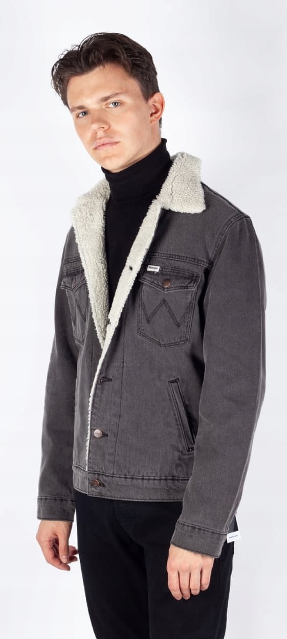 Wrangler Sherpajakke Jet Wash ISOLERET GRÅ JAKKE JEANS REGULAR M