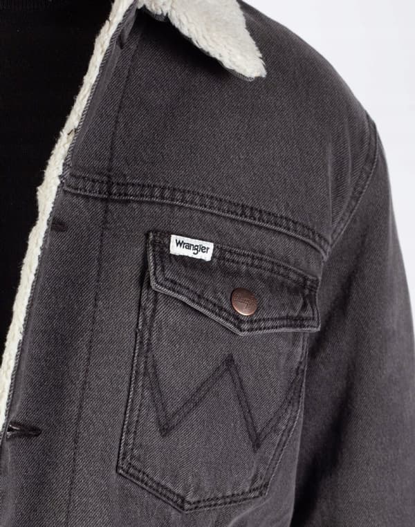 Wrangler Sherpajakke Jet Wash ISOLERET GRÅ JAKKE JEANS REGULAR M