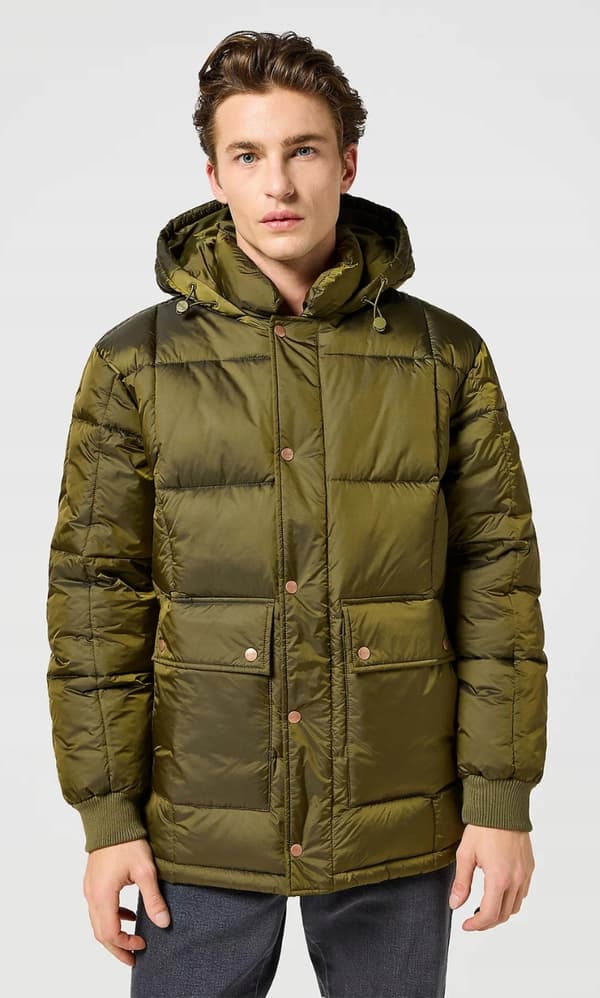 Wrangler PARKA-TAKKI Ivy Green VIHREÄ PAKSU UNTUVA TAKKI HUPULLLA M
