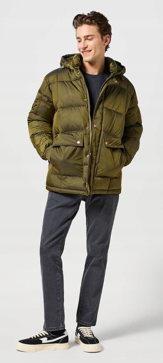 Wrangler PARKA-TAKKI Ivy Green VIHREÄ PAKSU UNTUVA TAKKI HUPULLLA M