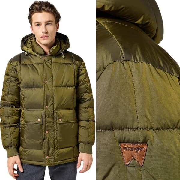 Wrangler PARKA-TAKKI Ivy Green VIHREÄ PAKSU UNTUVA TAKKI HUPULLLA M