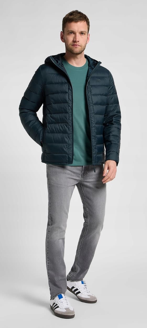 Lee PUFFER JACKA Antracitgrå LÄTT VATTENTÄT DUNJACKA MED HUVA XL