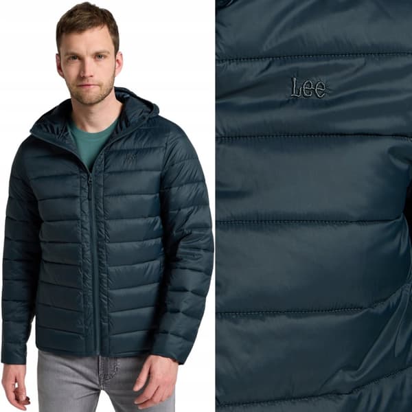 Lee PUFFER JACKA Antracitgrå LÄTT VATTENTÄT DUNJACKA MED HUVA XL