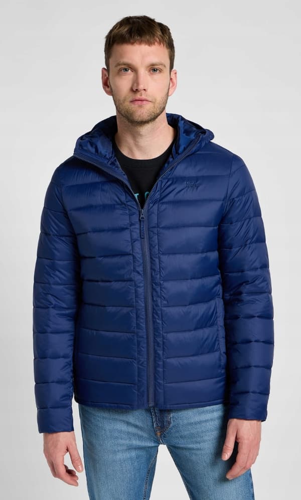 Lee PUFFER JACKA Marinblå LJUSMARINLJUS PUFFER JACKA MED HUVA S