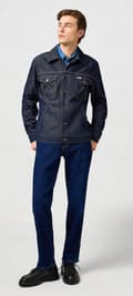 Miniatyrbillede 4 af 6: Wrangler NORMAL JAKKE Rinsed Night NAVY DENIM KATANA JAKKE XL