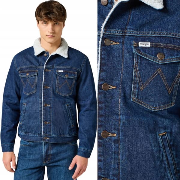 Wrangler Sherpajacka Dark Stone Isolerad Katana Marinblå Denim M