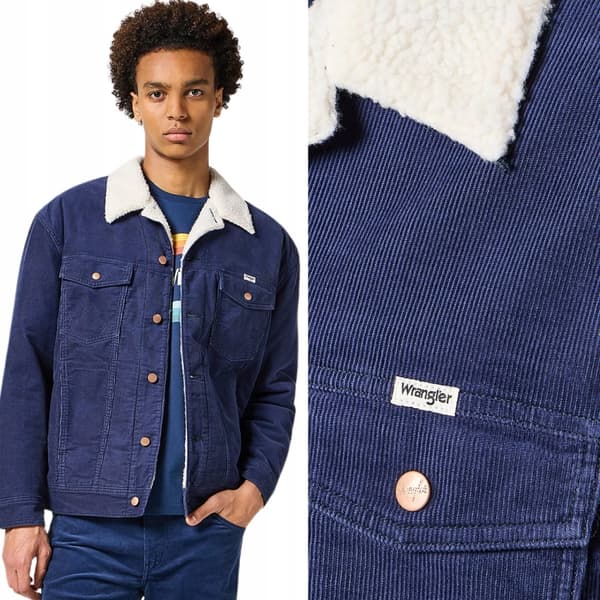 Wrangler SHERPA JAKKE Sort Iris MARINEBLÅ FLODSEL VATTERT KATANA M
