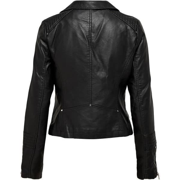 Bikerjacka - ONLY - Asymmetrisk dragkedja - Fuskläder - Quiltade detaljer - Svart