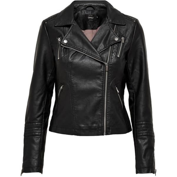 Bikerjacka - ONLY - Asymmetrisk dragkedja - Fuskläder - Quiltade detaljer - Svart