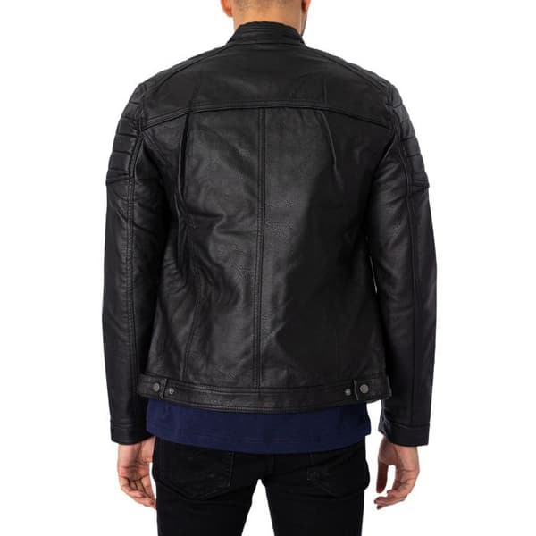 Läderjacka - Jack & Jones - Svart - Bikerfinish - Justerbar nederkant - Tre framfickor