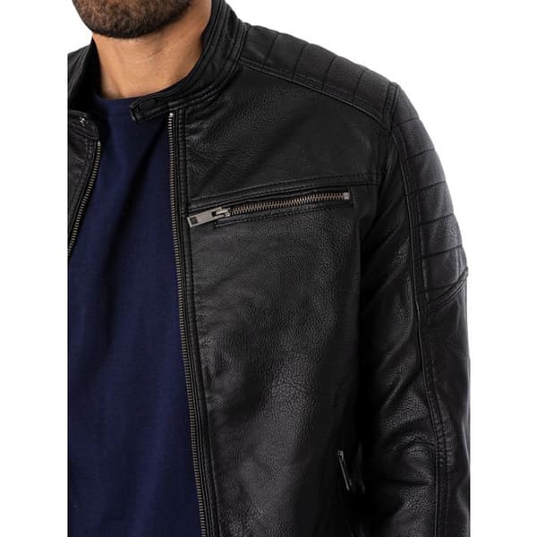 Läderjacka - Jack & Jones - Svart - Bikerfinish - Justerbar nederkant - Tre framfickor
