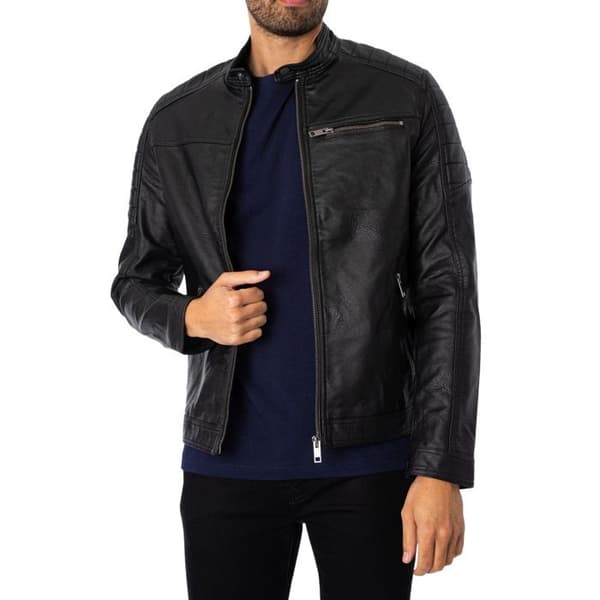 Läderjacka - Jack &amp; Jones - Svart - Bikerfinish - Justerbar nederkant - Tre framfickor