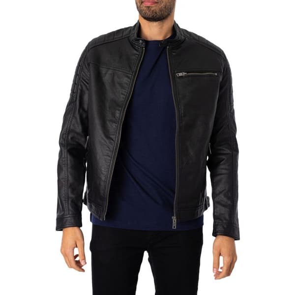 Läderjacka - Jack &amp; Jones - Svart - Bikerfinish - Justerbar nederkant - Tre framfickor