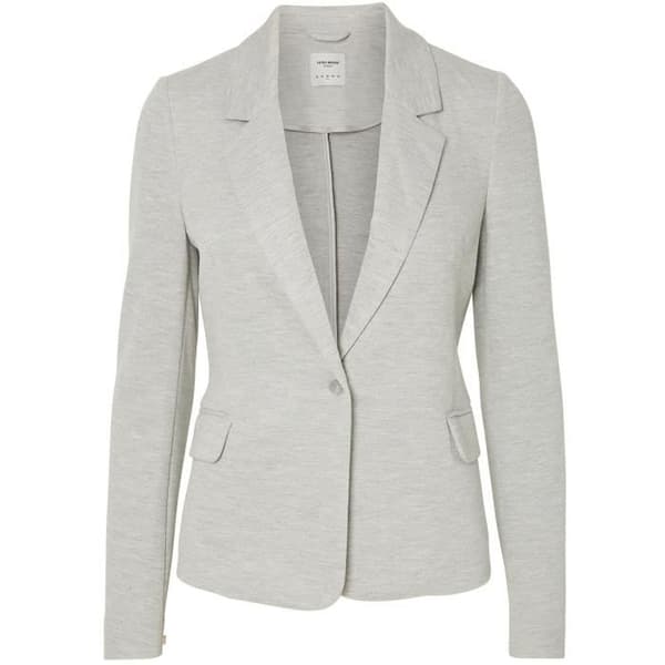 Blazer i jersey - VERO MODA - Ljusgrå melange - Långa ärmar - V-ringning - Rak passform