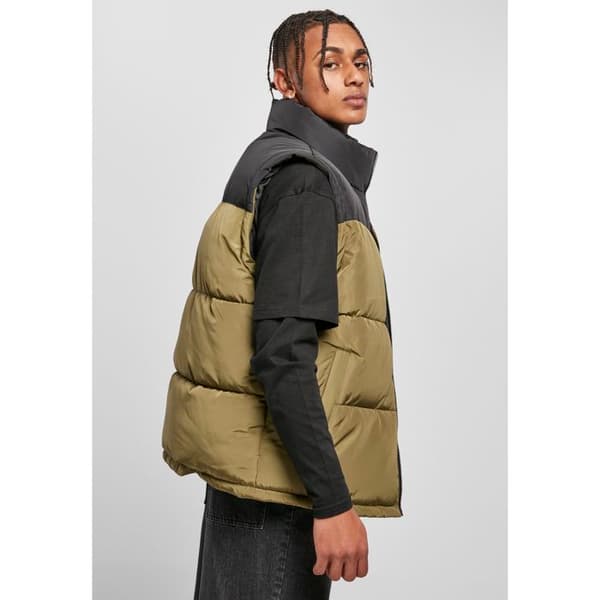 Jacka - Urban Classics - Block Puffer - Svart/Oliven Grön - Fyllning - Långa Snitt