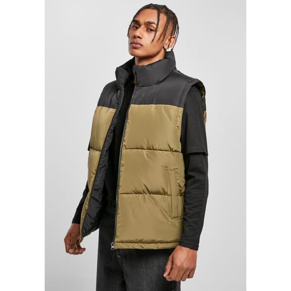 Jacka - Urban Classics - Block Puffer - Svart/Oliven Grön - Fyllning - Långa Snitt