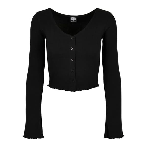 Cardigan dam - Urban Classics - kort rib - V-hals - långa ärmar - stretchigt ribbat tyg