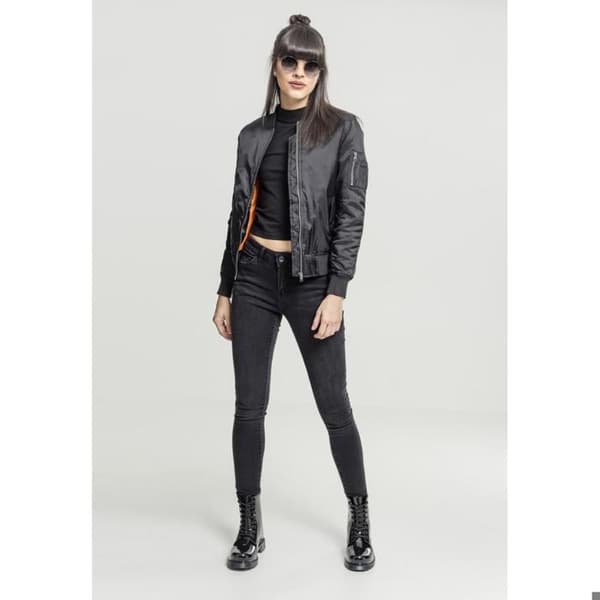 Bomberjacka dam - Urban Classic - Basic - Svart - Zippficka - Orange foder