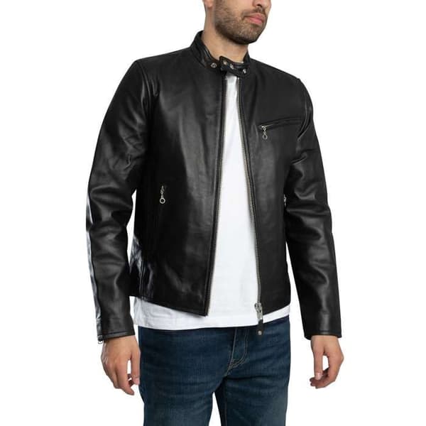 Motorcykeljacka - Schott - Svart Läder - Unisex - Vuxen - Zip-up Ärmar