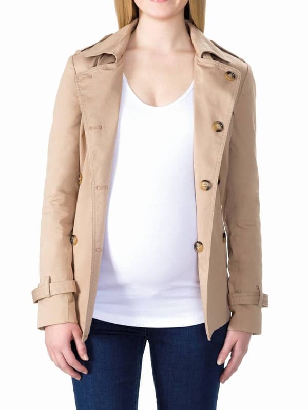Dam vårkappa med skärp i beige, navelmönster, gravid