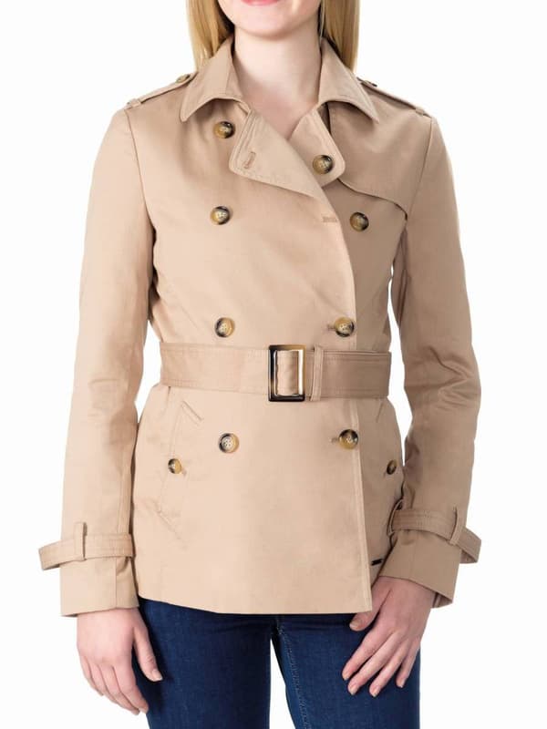Dam vårkappa med skärp i beige, navelmönster, gravid