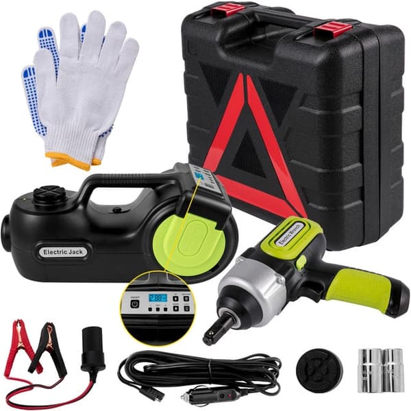 4-i-1 Elektrisk Bil Jack - 5 Ton Lyft, Impact Skiftnyckel, Däckkompressor & LED-ljus