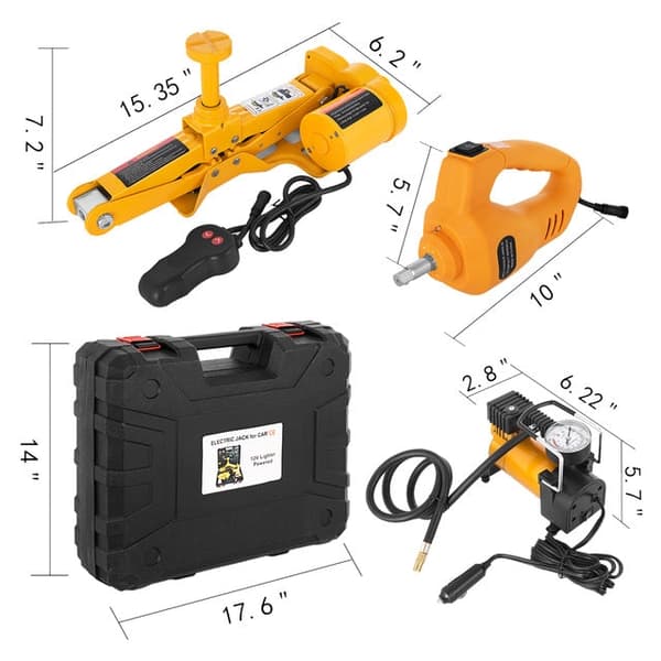 4-i-1 Elektrisk Bil Jack - 5 Ton Lyft, Impact Skiftnyckel, Däckkompressor & LED-ljus