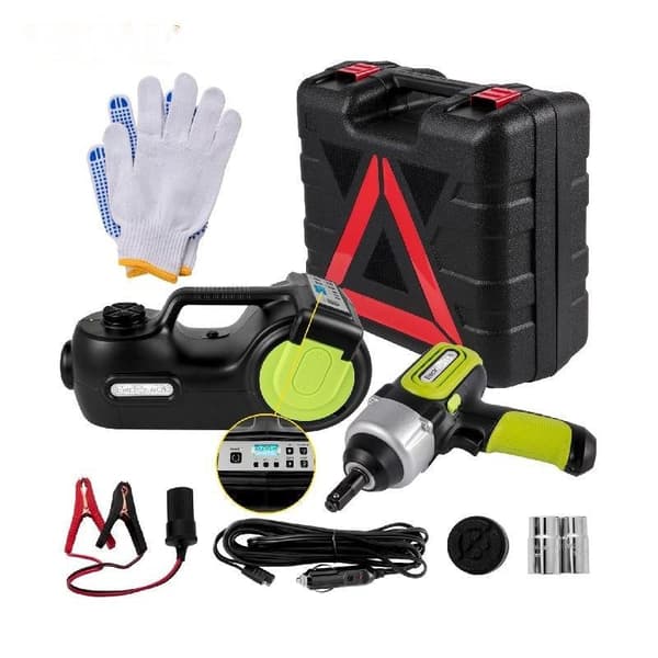 4-i-1 Elektrisk Bil Jack - 5 Ton Lyft, Impact Skiftnyckel, Däckkompressor & LED-ljus