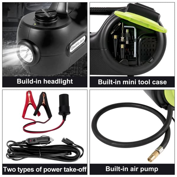 4-i-1 Elektrisk Bil Jack - 5 Ton Lyft, Impact Skiftnyckel, Däckkompressor & LED-ljus