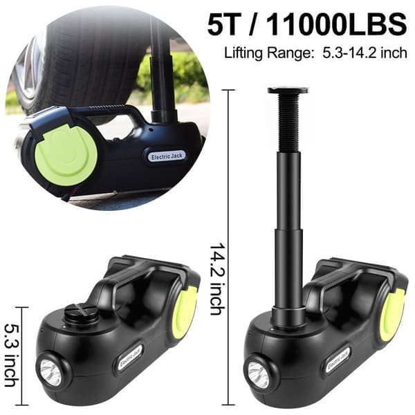4-i-1 Elektrisk Bil Jack - 5 Ton Lyft, Impact Skiftnyckel, Däckkompressor & LED-ljus