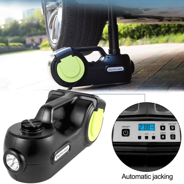 4-i-1 Elektrisk Bil Jack - 5 Ton Lyft, Impact Skiftnyckel, Däckkompressor & LED-ljus