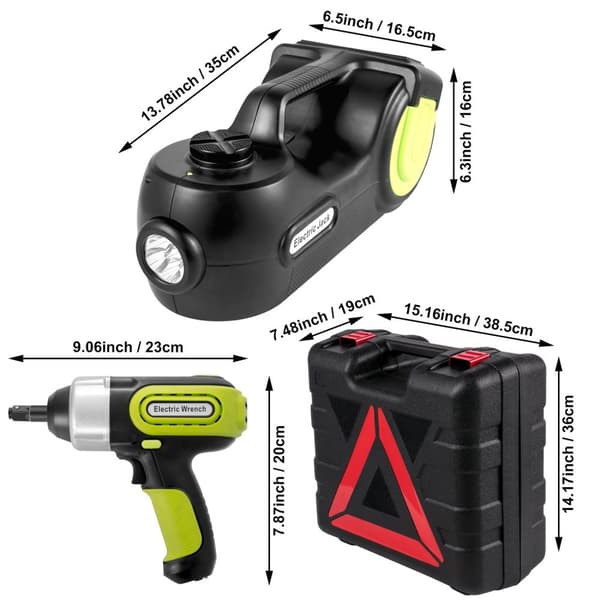 4-i-1 Elektrisk Bil Jack - 5 Ton Lyft, Impact Skiftnyckel, Däckkompressor & LED-ljus