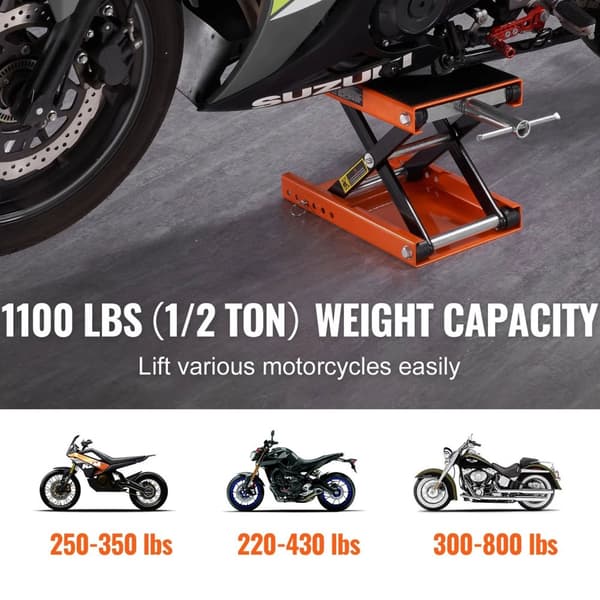 500kg 93-361mm motorcykellyft med halkfritt brett däck, motorcykeldomkraft i saxstil, stor kapacitet, säker/lätt att använda, hopfällbar